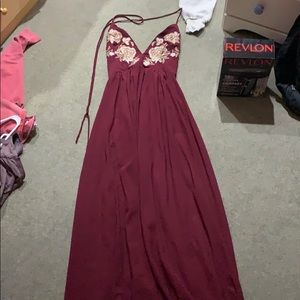Maroon and gold sequin prom dress